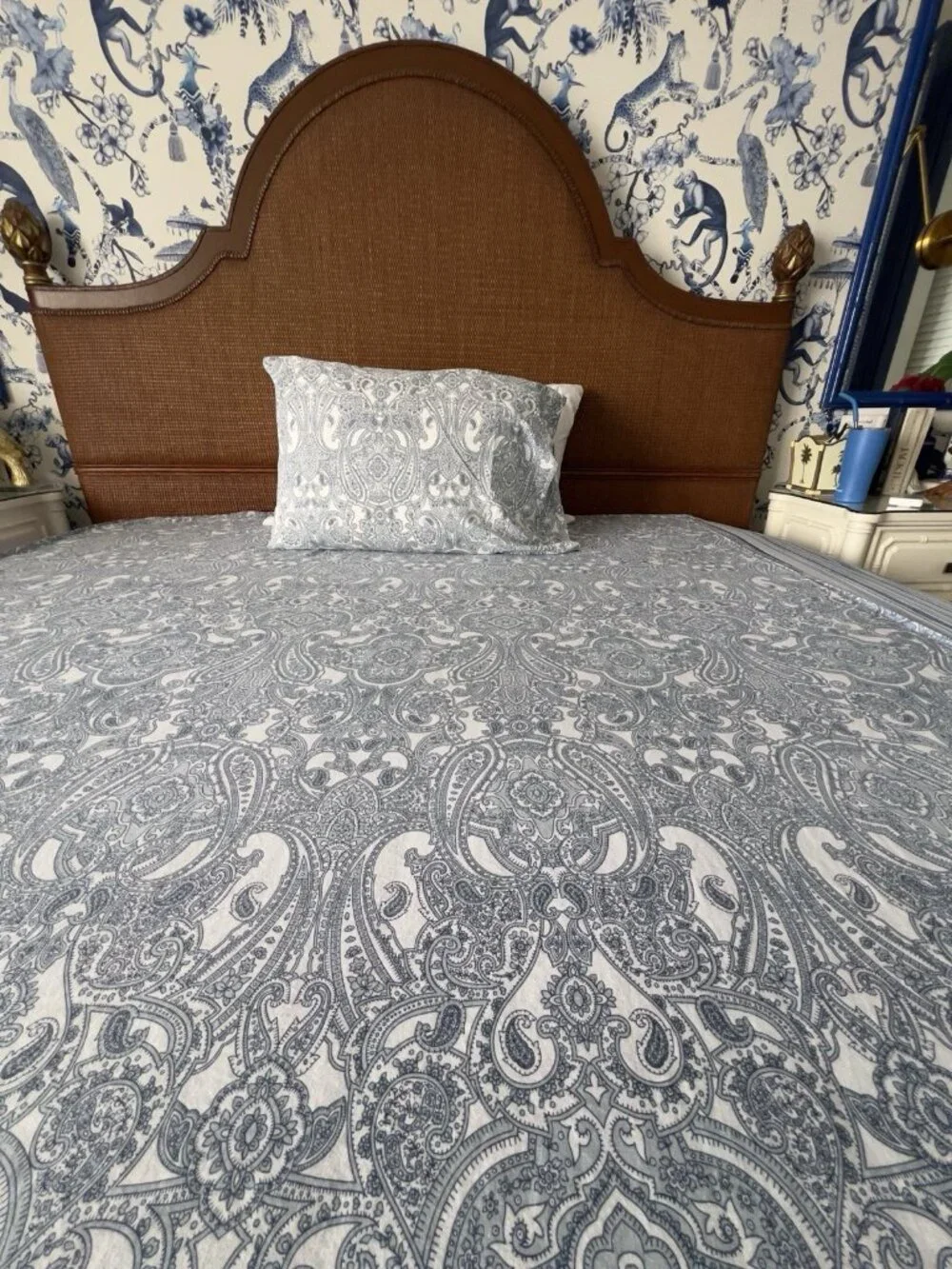 IKEA Jattevallmo TWIN Sheet Set Flat & Pillowcase Blue White Paisley 100% Cotton